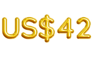 US$42 or Forty-two Dollar 3D Gold Balloon. You can use this asset for your content like as USD Currency, Flyer Marketing, Banner, Promotion, Advertising, Discount Card, Pamphlet and anymore.