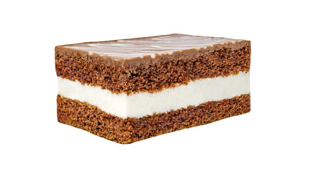 Three-layer chocolate cake with stripes, isolated on white background with clipping path
