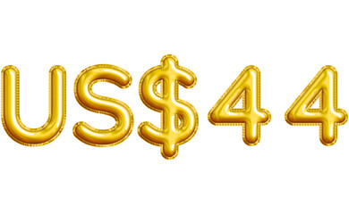 US$44 or Forty-four Dollar 3D Gold Balloon. You can use this asset for your content like as USD Currency, Flyer Marketing, Banner, Promotion, Advertising, Discount Card, Pamphlet and anymore.