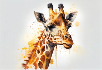Watercolor drawing of a giraffe with an isolated background. - obrazy, fototapety, plakaty