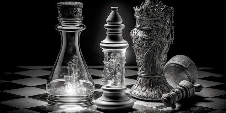 A: An image of chess pieces and other still life items was generated by a generative AI - generative ai.