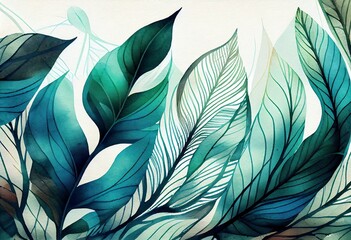 Watercolor Illustration of a Abstract Organic Lines Leaf Texture Wallpaper Background Illustration. Generative AI