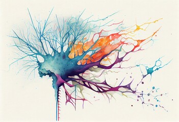 Watercolor Illustration of a Brain Neuron. Generative AI - obrazy, fototapety, plakaty