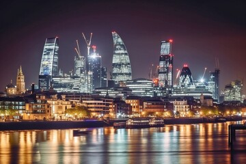 Fototapeta na wymiar Striking London Skyline at Night: Historic and Modern Architecture, Illuminated Landmarks, AI-Generated
