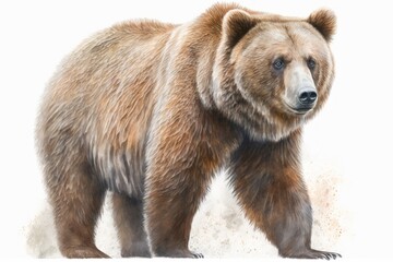 Fototapeta na wymiar Watercolor and Pencil Illustration of a Grizzly Bear on a White Background - Generative AI