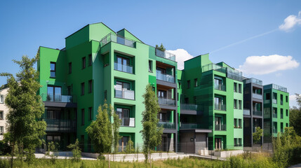 Modern apartment buildings in a green residential area in the city, generative ai