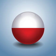 Poland flag. Round glossy. Isolated on color gradient background