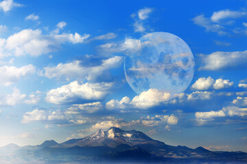 Earth, moon, mountain, clouds and ecological environment