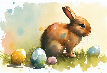 Watercolor Illustration of a Hoppy Easter Bunny!. Generative AI
