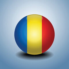 Romania flag. Round glossy. Isolated on color gradient background
