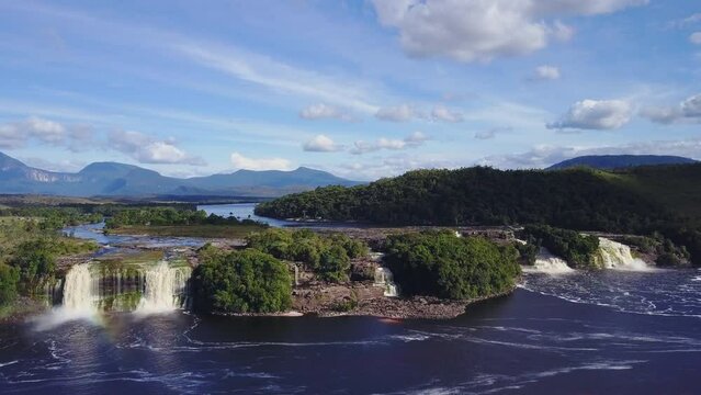 Beautiful view of waterfalls in Canaima National Park, Venezuela