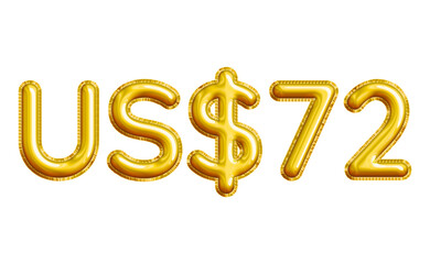 US$72 or Seventy-two Dollar 3D Gold Balloon. You can use this asset for your content like as USD Currency, Flyer Marketing, Banner, Promotion, Advertising, Discount Card, Pamphlet and anymore.