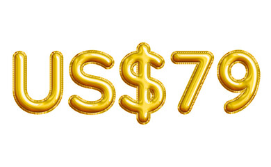US$79 or Seventy-nine Dollar 3D Gold Balloon. You can use this asset for your content like as USD Currency, Flyer Marketing, Banner, Promotion, Advertising, Discount Card, Pamphlet and anymore.