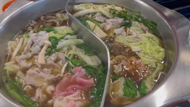 Shabu or Sukiyaki boiled soup, stock footage