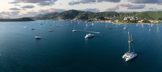 Sailboats in a bay in the caribeean