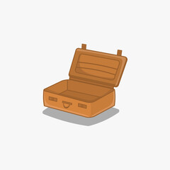 Suitcase Open Empty Simple Cartoon Illustration. Vector Empty Open Small Brown Suitcase with Isolated White Background.