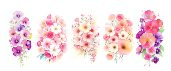 pink and white flowers, bouquet of flowers isolated, background with flowers, abstract beautiful spring flowers, illustration with Generative AI