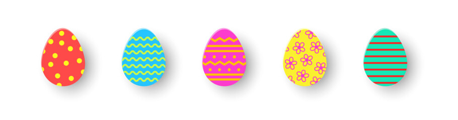 Paper cut Easter eggs. Colourful icon set. Vector illustration