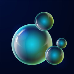 Soap bubbles. Realistic water bubbles collection. Colorful iridescent glass sphere. Vector.