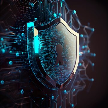 cyber security illustration with a padlock black and blue Lock sign on a digital grid for Data protection and cyber security sharp AI Generated