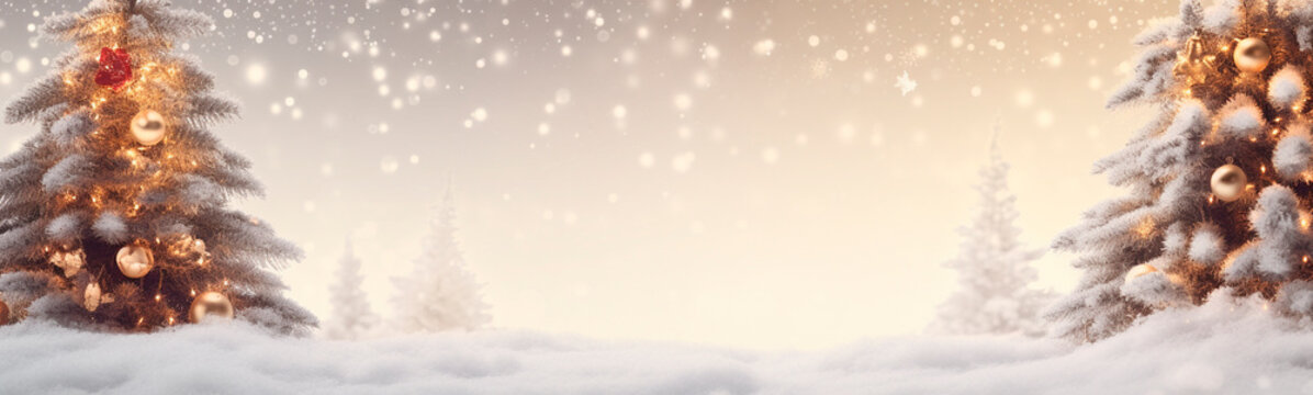 beautiful christmas background, fir tree, snow. Generative Ai,