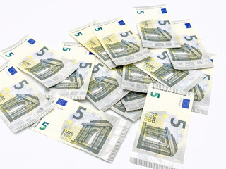 Obraz na płótnie Canvas Euro, banknoty na białym tle. Pieniądze. 