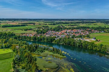 Das Lechtal bei Seestall in Oberbayern aus der Luft