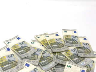 Euro, banknoty na białym tle. Pieniądze. 
