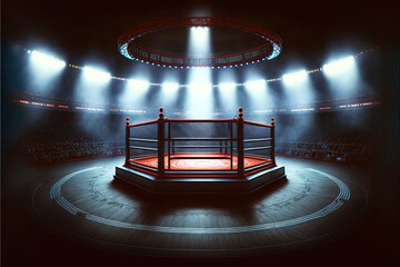 Octagonal ring for fights and competitions in mixed martial arts. Beautiful modern illustration, template for your design. AI - obrazy, fototapety, plakaty