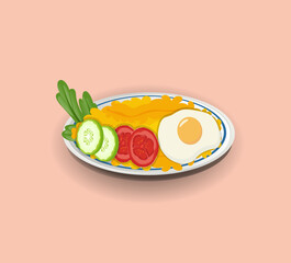 Nasi Goreng Unique Illustrations Clip Art. Cookery Bowl Chili Fantasy Delicate Tasteful Egg Nasi Goreng Food Healthy Illustration Recipe Vector Design.