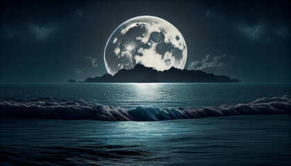 The Mystical Glow of a Full Moon on a Midnight Ocean Generative AI
