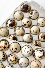 Quail eggs in a paper tray