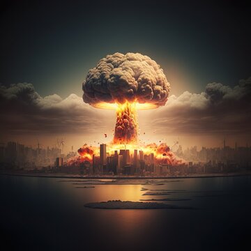 Huge nuclear bomb explosion doomsday in a post apocalyptic end of the world world AI Generated