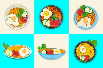 Nasi Goreng Illustrations Big Collection Set. Hi-Quality Watercolor Steak Freshness Butcher Sausage Healthy Meat Rice Delicious Vegetable Breakfast Best Big Elements Collection.