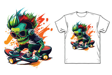 Punk skull roller skate with colorful t-shirt design