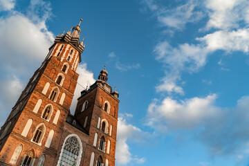 Two towers of Saint Mary's Basilica in Krakow