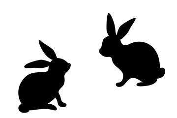 Fototapeta premium Easter bunny silhouette vector, traditional hliday rabbits couple. Christian holiday symbolic animals. Easter rabbit bunny simple graphic illustration.