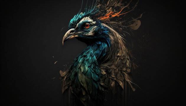 Peacock abstract wallpaper. Contrast background Peafowl in vivid colors generative ai