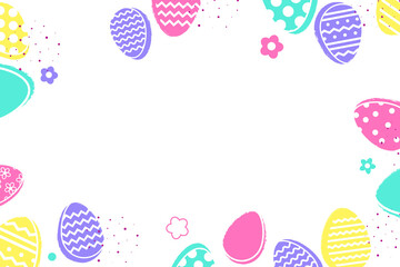 Easter eggs and flowers on transparent background. Modern cartoon style for card, poster and banner. PNG illustration