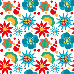 Fototapeta na wymiar Pattern con allegri fiori colorati, illustrazione isolata su sfondo bianco