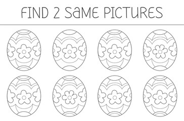 Find two some pictures is an educational game for kids with easter egg. Cute easter egg coloring book.