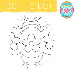 Dot to dot game coloring book with easter egg for kids. Coloring page with a cute cartoon easter egg. Connect the dots illustration.