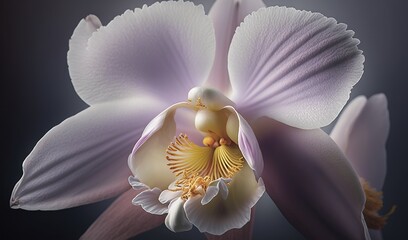  a purple flower with a white center and a yellow stamen.  generative ai