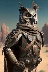Realistic lifelike owl bird in dapper military army