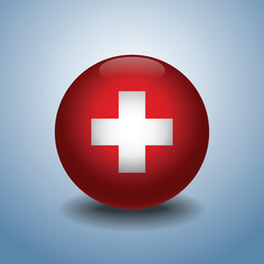 Switzerland flag. Round glossy. Isolated on color gradient background