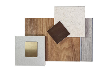 interior design material board in flat lay view for architecture or house decoration consists...