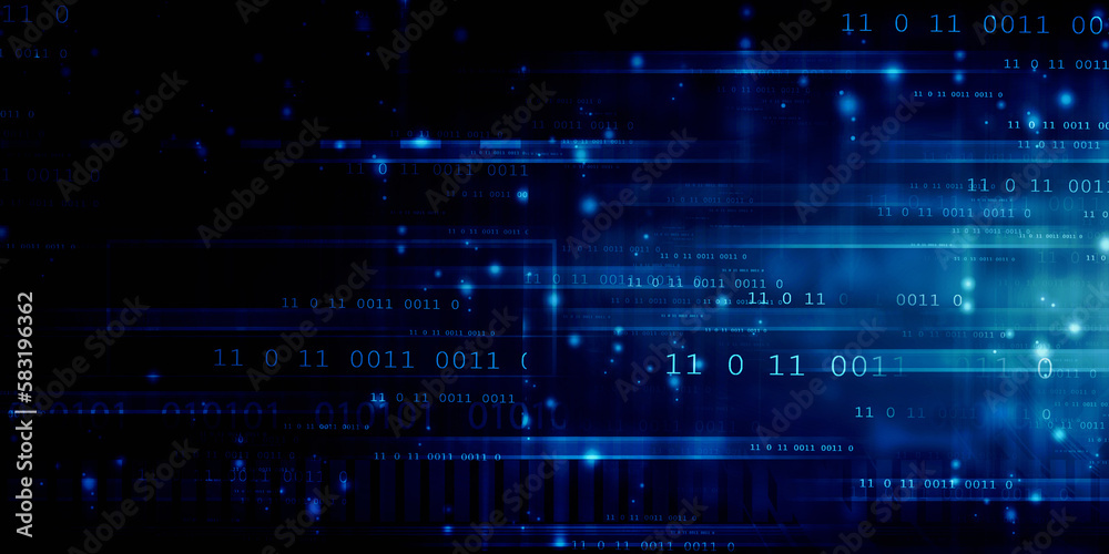 Poster 2d illustration abstract digital binary data on computer screen