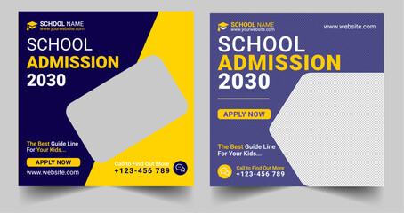 School admission social media post banner design. back to school social media post banner design set. Back to school admission promotion banner. school admission template for social media