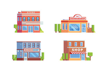 Obraz premium Vector element of grocery store and barbershop building flat design style for city illustration