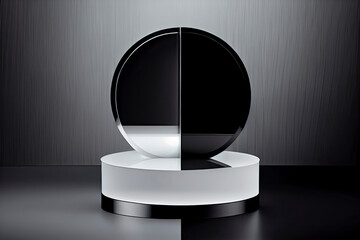 3D display podium white and black background. Luxury Glamour minimal beauty glass pedestal